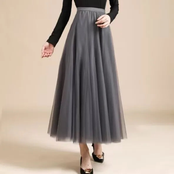 19 Colors 720 Degree Women's Spring Summer New Solid Long Skirt Big Swing Mesh Skirt A-line Dance Skirt