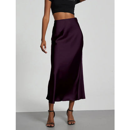 Fashion Satin Party Long Skirt High Waist Solid Color Casual Basic Women Skirts Fishtail Skirt Chic Summer Woman Clothing 2025