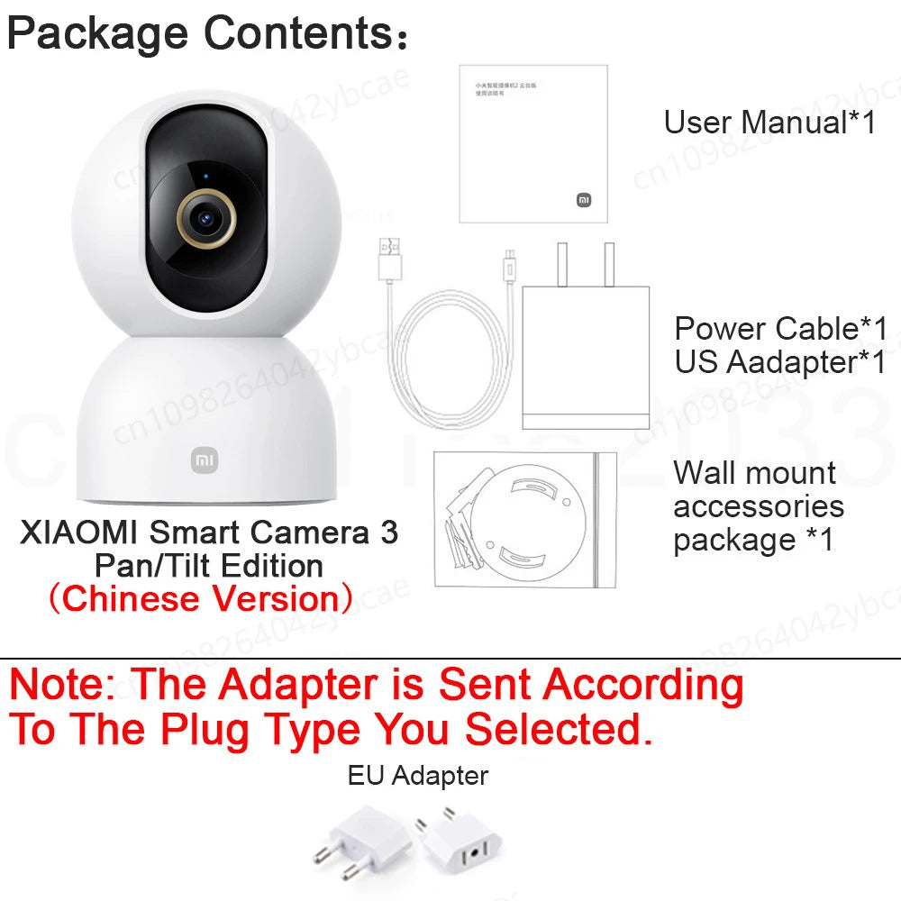 XIAOMI Smart Camera 3 Chinese Version,3K Ultra-clear HD,360° Pan-Tilt-Zoom,AI Human Detection,5 Megapixel Two-Way Voice Calls