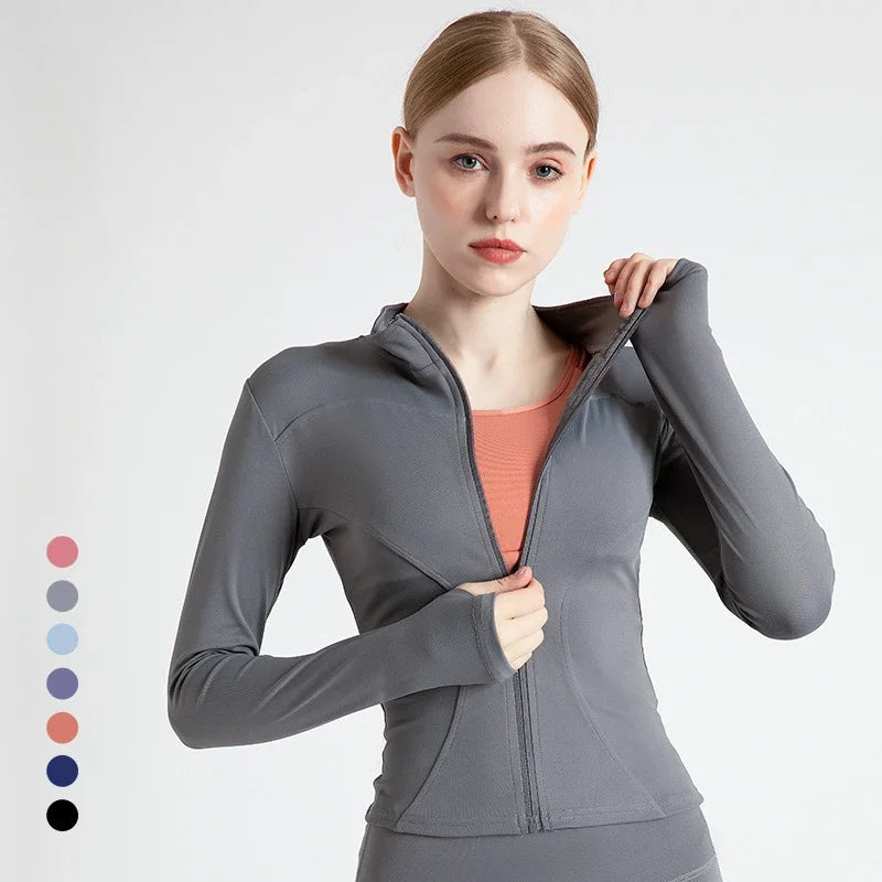 2026 Spring and Summer New Women's Fitness Jacket Quick-drying Collar Yoga Clothes Long-sleeved Breathable Sports Cycling Top