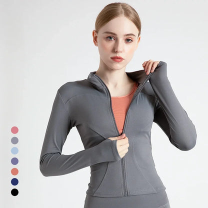 2026 Spring and Summer New Women's Fitness Jacket Quick-drying Collar Yoga Clothes Long-sleeved Breathable Sports Cycling Top