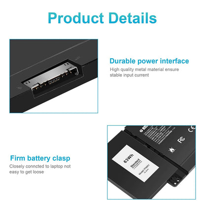 63Wh 7FMXV Laptop Battery for Dell Latitude 5320 7320 7420 7520 P133G P134G P135G P136G P138G P139G P110F 9JM71 4M1JN 1PP63