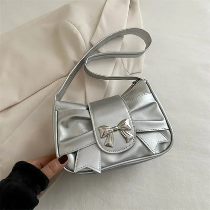 PU Leather Trendy Bow Shoulder Bag Handbag Casual Underarm Bag Daily Commuting Bags Lady Banquet Bag Business Women's Bags