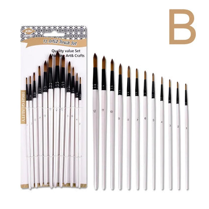 12pcs Nylon Hair Wooden Handle Watercolor Paint Brush Pen Set for Learning Diy Oil Acrylic Painting Art Paint Brushes Supplies