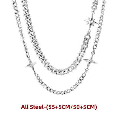 Titanium Steel Double-Layer Layered Star Necklace For Man Woman Hip-Hop Non Fading Sweater Clavicle Chain Couple Jewelry