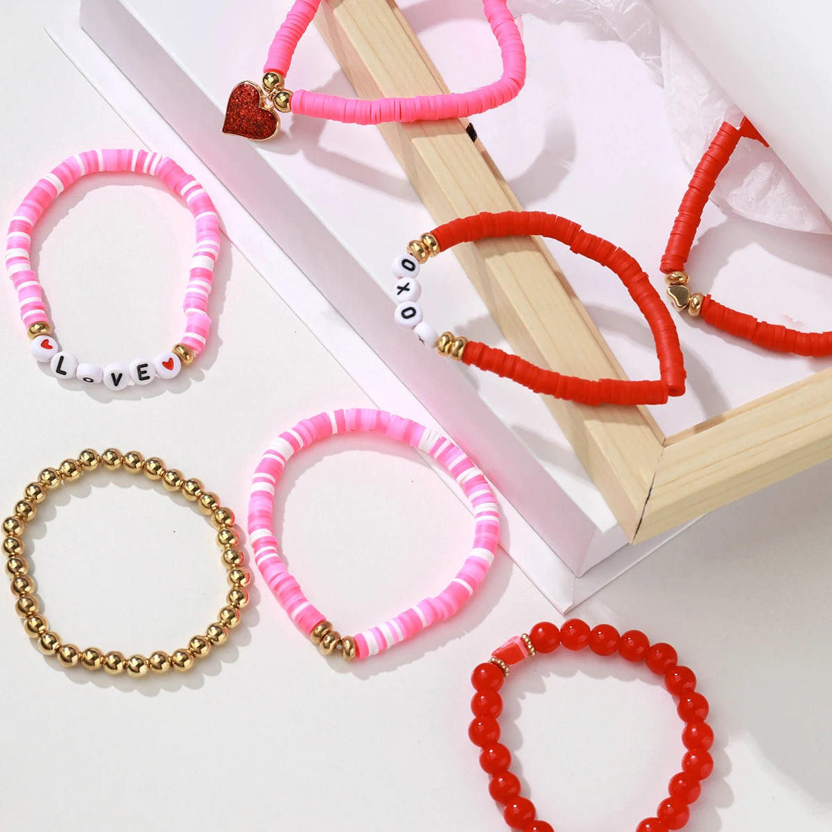 1 set of new Valentine's Day love soft ceramic layered bracelet set suitable for gift giving and daily wear