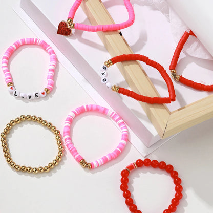 1 set of new Valentine's Day love soft ceramic layered bracelet set suitable for gift giving and daily wear
