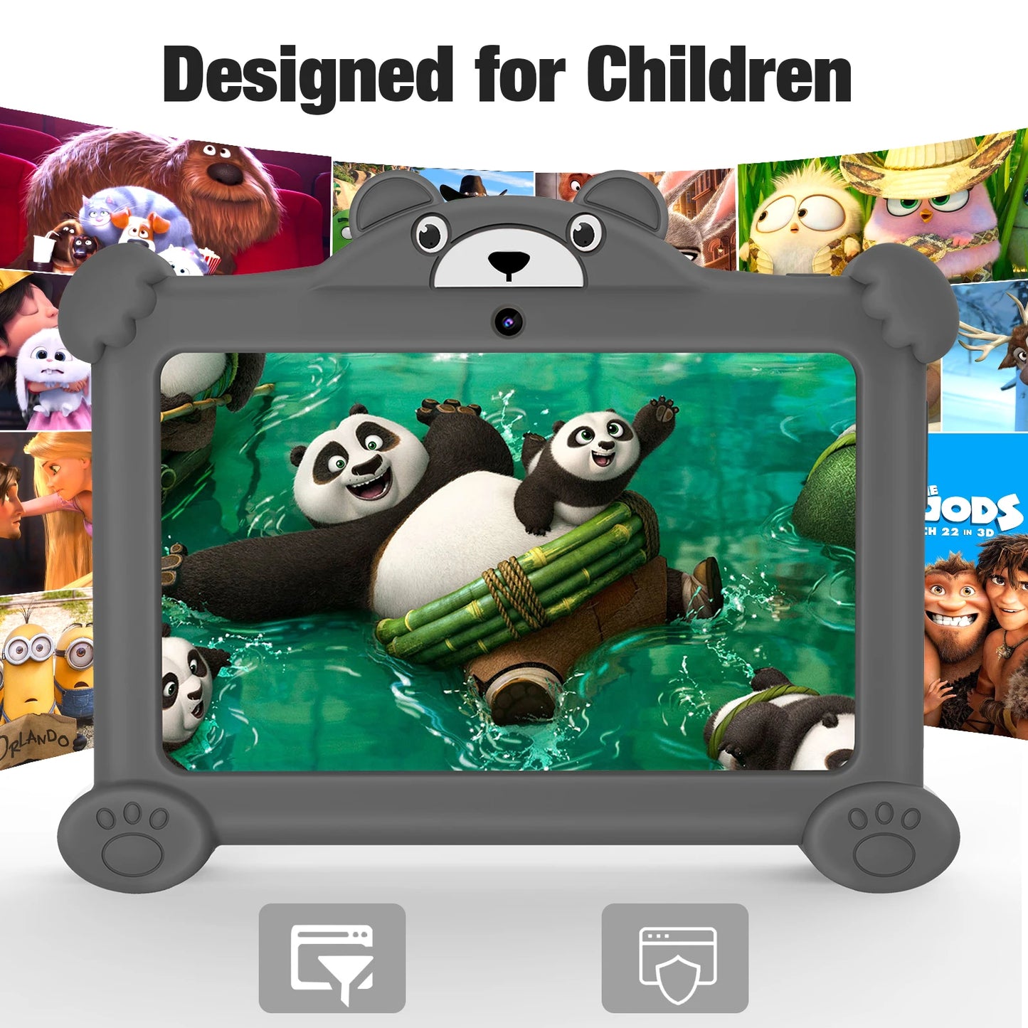 PRITOM Kids Learning Tablet PC 7 inch Android 2GB RAM 32GB ROM WiFi Bluetooth with Bear-shaped protective case