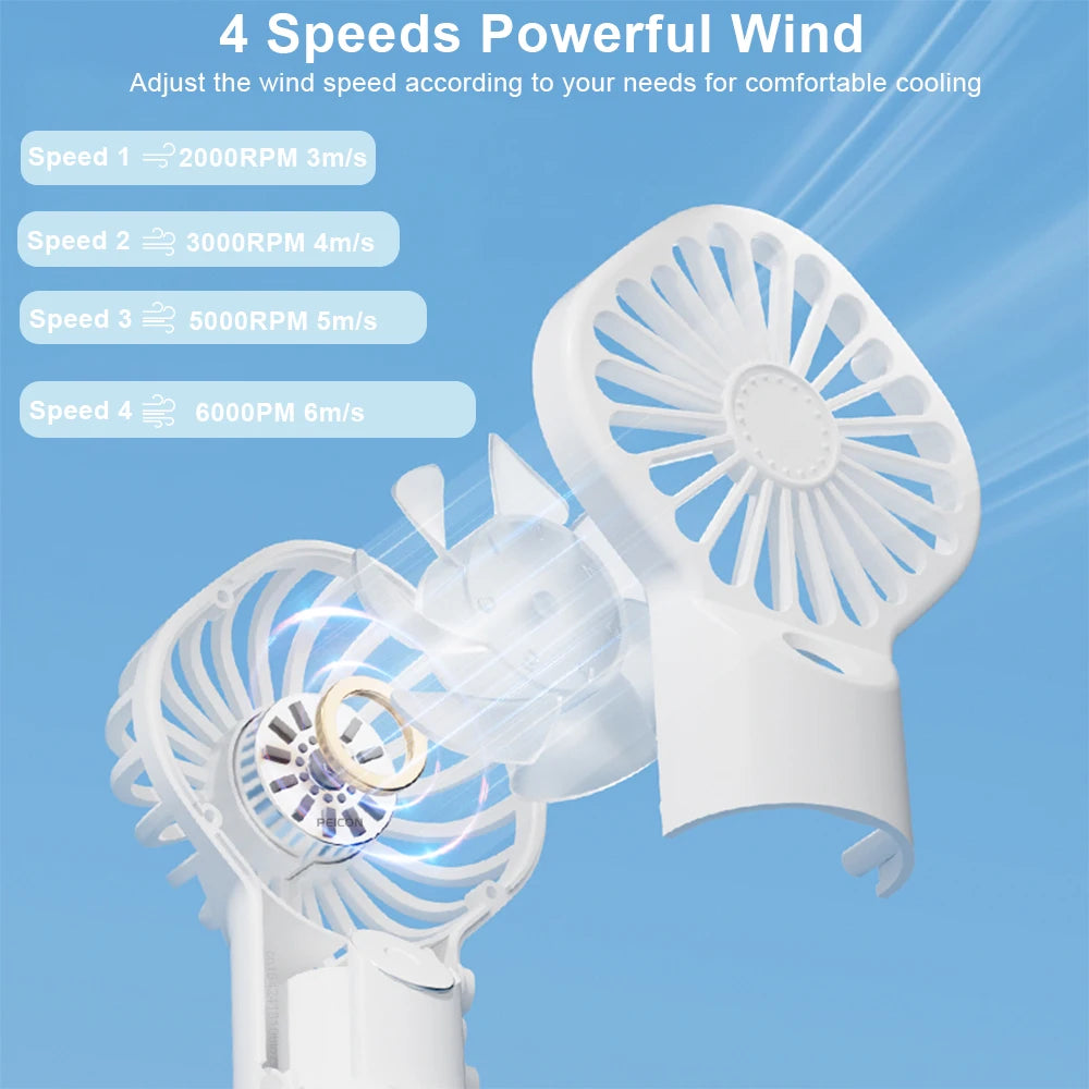 Portable Water Mist Fan Mini Handheld Spray Fan USB Rechargeable Humidifier Fan 4 Speeds Powerful Wind Outdoor Personal Hand Fan