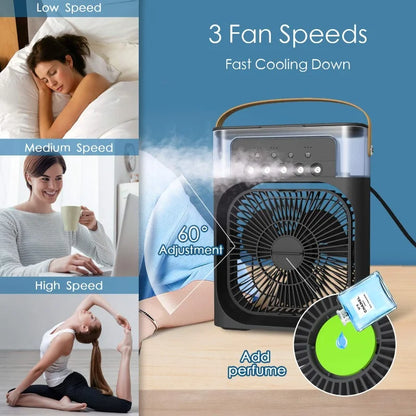3 Wind Speeds and 3 Spray Modes Office Home Fan Portable Air Conditioner Fan LED Night Light Portable Humidifier