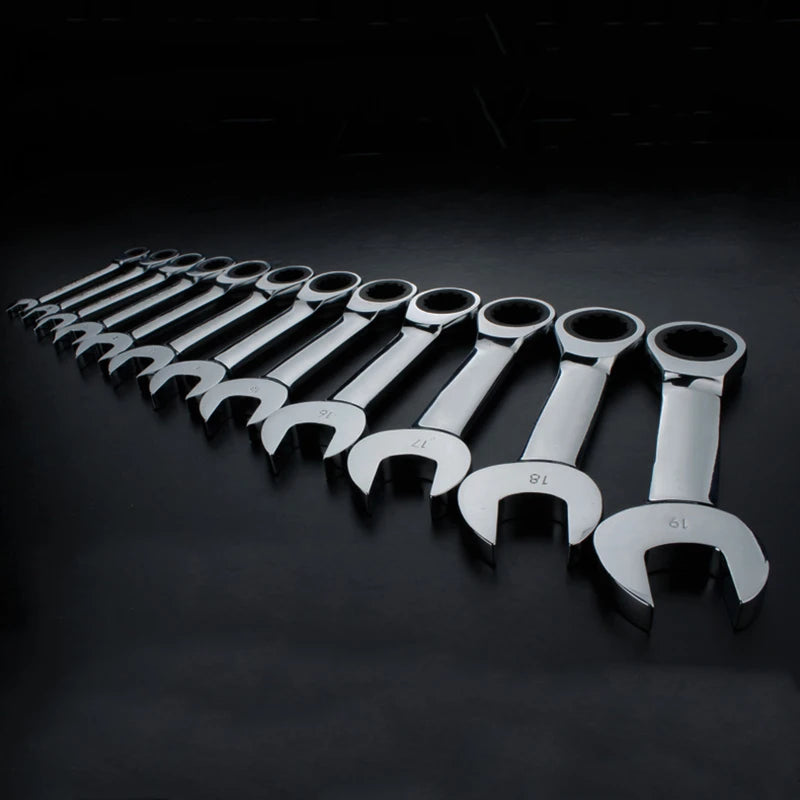 8-19mm Short Handle Ratchet Handle Wrench CR-V Combination Wrenches Quick Open Spanner Auto Repair Tools 1pcs