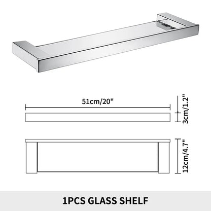 Bathroom Wall Shelf with Rectangle Tempered Glass Stainless Steel Wall Mount Glass Square Shelves Kitchen Organizer Rack Black