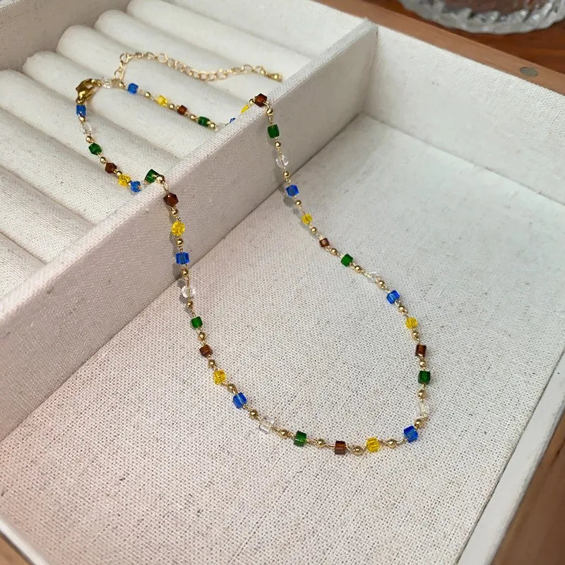 Light Luxury Color Beaded Splicing Necklaces High-end Freshwater Pearl Clavicle Necklace Stacked Design Jewelry Women Wholesale