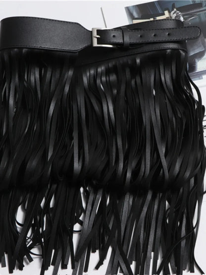 Punk Shot Model Style Belt European American Fashion Extra Long Tassel Waistband Women's Waist Sealed Leather Cummerbunds Skirt