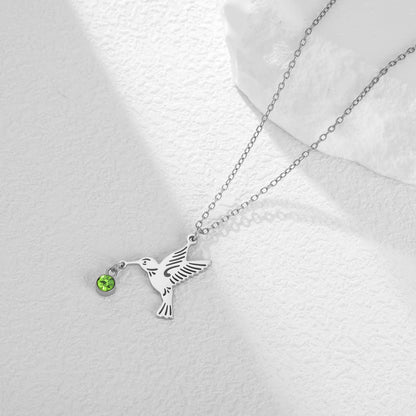 Tiny Birthstone Hummingbird Necklace Birthstone Bird Necklace Stainless Steel Necklace Hummingbird Necklace Bird Jewelry