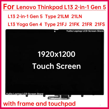 13.3 Inch Touch Screen For Lenovo Thinkpad L13 2-in-1 Gen 5 L13 Yoga Gen 4 LCD Display Digitizer+With Frame Assembly Replacement