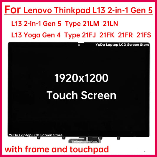 13.3 Inch Touch Screen For Lenovo Thinkpad L13 2-in-1 Gen 5 L13 Yoga Gen 4 LCD Display Digitizer+With Frame Assembly Replacement