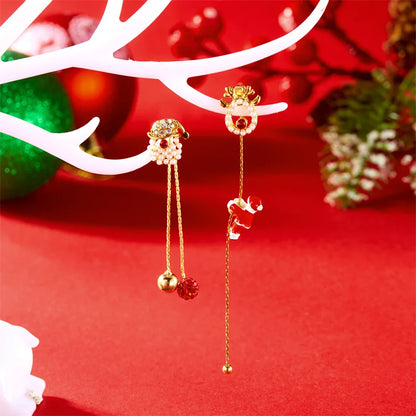 Christmas Asymmetrical Santa Claus Long Tassel Earrings for Women Elegant Snowflake Xmas Tree Elk Earrings Party Jewelry Gifts