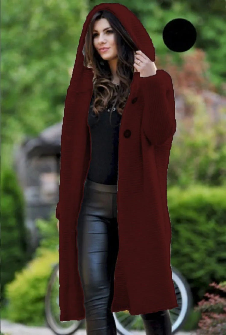 2025 Autumn/Winter New Women's Cardigan Mid-Length Pure Color Long Sleeve Knitwear With Hood Cardigan For Women