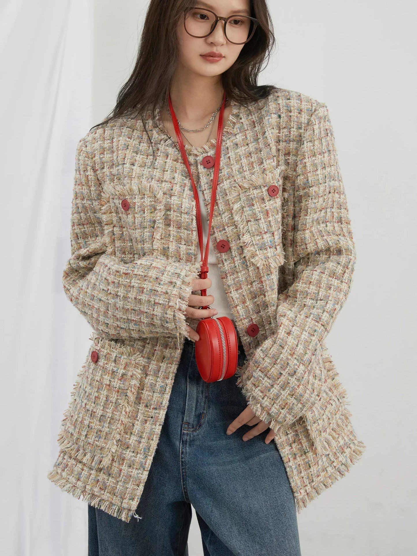 CHIC VEN Women Coat Single Breasted Retro Loose Jacket Frayed Edge Design Female Top Office Ladies Clothing Autumn Winter 2024