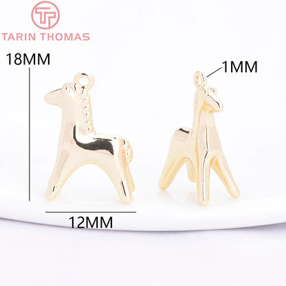 (10486) 6PCS 12x18MM 24K Gold Color Brass Horse Shaped Necklace Pendants Charms High Quality Jewelry Making Accessories