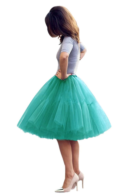 Fashion Red Multi-Layers Tulle Skirts Women Elastic Waist Puffy Knee Length Tutu Petticoat Lolita Cosplay Underskirt Jupons