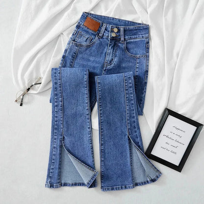 High-waist Stretch Split Flare Jeans Women Street Clothes Spring Summer 2025 New Slim Women Vintage Denim Trousers Casual Jeans