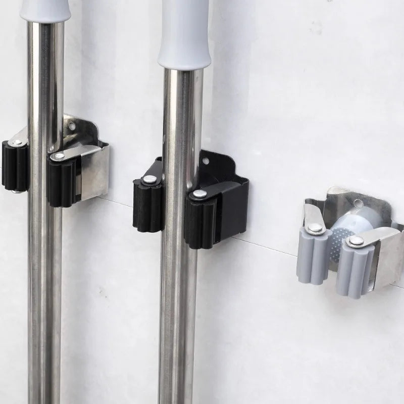 Wall Mounted Mop Broom Holder Clips Stainless Steel Heavy Duty Organizer Shelf Racks For Kitchen Bathroom Storage Hanging Hook