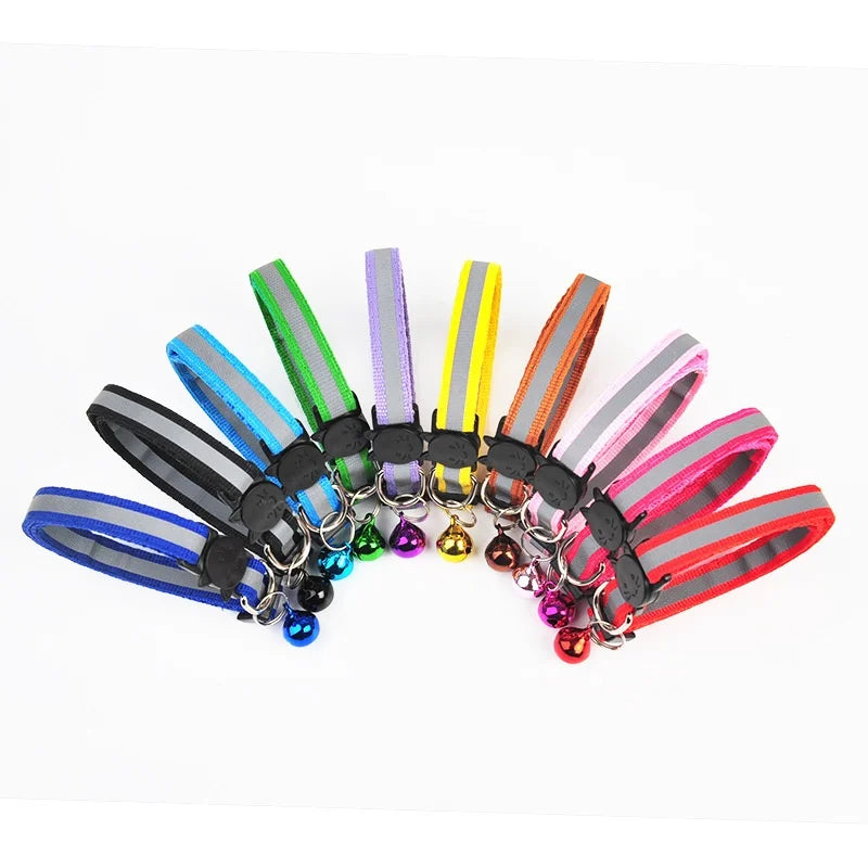 Adjustable Reflective Breakaway Cat Collar with Bell Safety Elastic Neck Ring Necklace Pet Supplies in Multiple Colors