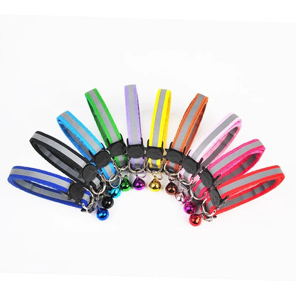 Adjustable Reflective Breakaway Cat Collar with Bell Safety Elastic Neck Ring Necklace Pet Supplies in Multiple Colors