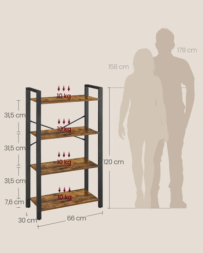 VASAGLE bookcase, stand rack, 120/153/186 cm, with 4/5/6 levels