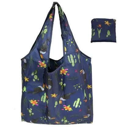 Reusable Shopping Bag Women Cute Fish Cart Flower Print  Nylon Foldable Grocery Bag Creative Eco-Friendly Tote Bag Lightweight