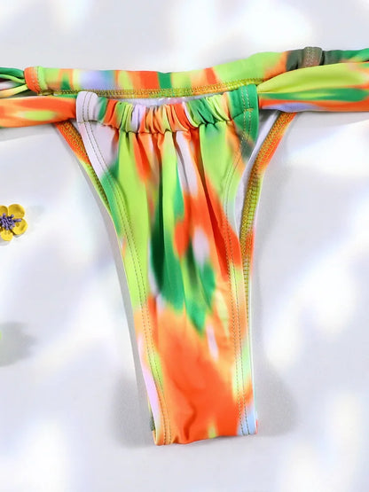 Tie Dye Bikinis Print Swimwear Swimsuit Women Sexy Bathing Suit Bandage Biquini 2-Pieces Beachwear 2024 Summer