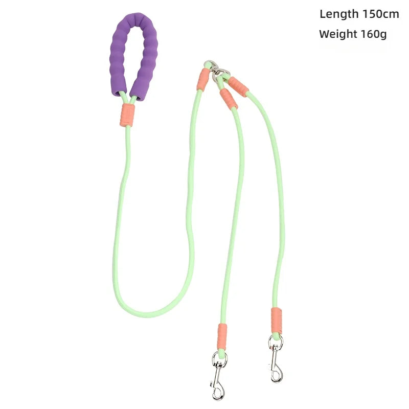Dog traction, one tow, two explosion-proof dual head dog walking rope, contrasting color cloud foam handle, P rope, pet supplies