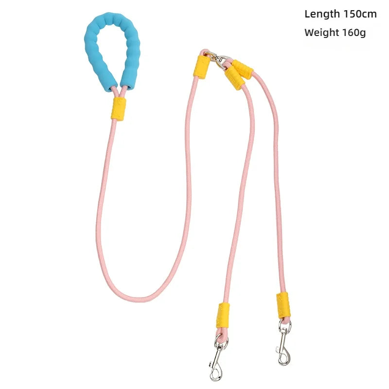 Dog traction, one tow, two explosion-proof dual head dog walking rope, contrasting color cloud foam handle, P rope, pet supplies