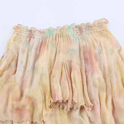 Summer 2025 Long Printed Layered Decorative Skirt Women's Faion Design High Waist Midi Skirt Floral Patterned Skirts