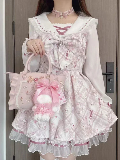 2024 Japanese Style Lolita Princess Dress Women Party Y2k Bandage Blue Cosplay Costumes Puff Sleeve Ribbon Bowknot Mini Dress