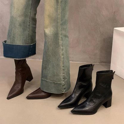 Women Boots Fashion French Style Ankle Boots Designer High Heeled Boots for Woman Exquisite Pointed Tip Casual Shoes Botas Mujer
