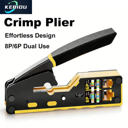 Kebidu RJ45 Crimp Plier Pass Through Ethernet Modular Plug Crimping Tool for Cat6 Cat5 Cat5e RJ45 Connectors 8P6P RJ11 Connector