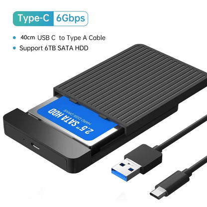 2.5 HDD/SSD Case SATA to USB 3.1/3.0 Adapter Case 6gbps HD External Hard Drive Enclosure Box for Disk HDD Type USB-C Enclosure