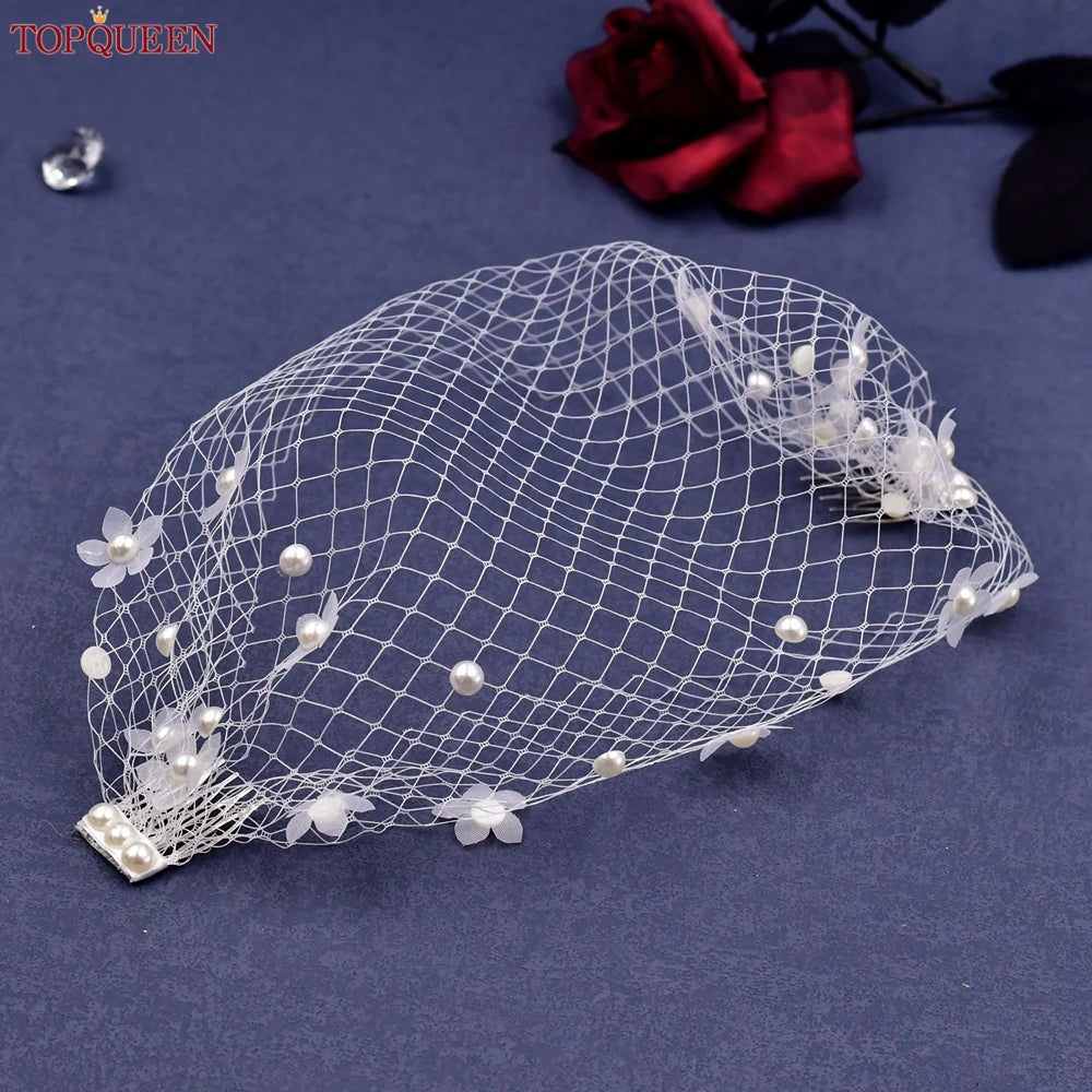 TOPQUEEN VA15 Russian Tulle Cage Veil White Crinoline Face Veil Headband Fascinator Cocktail Hats Bridal Hair Accessories