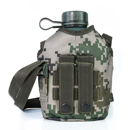 1L Camouflage Military Water Bottle Outdoor Sports Picnic Kettle Portable Canteen with Shoulder Strap Aluminum Camping Pot Flask