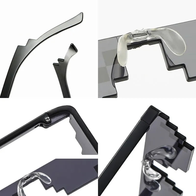 2Pcs Mosaic Sunglasses Cool Party Vintage Shades Eyewear For Men Pixelated Sunglasses Funny Women Glasses