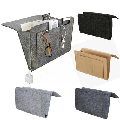 Hanging Storage Bag for Bed Sofa Side, Phone Book Magazine Holder Pockets, Baby Tissue Box, Felt Bedside Storage Organizer Pouch