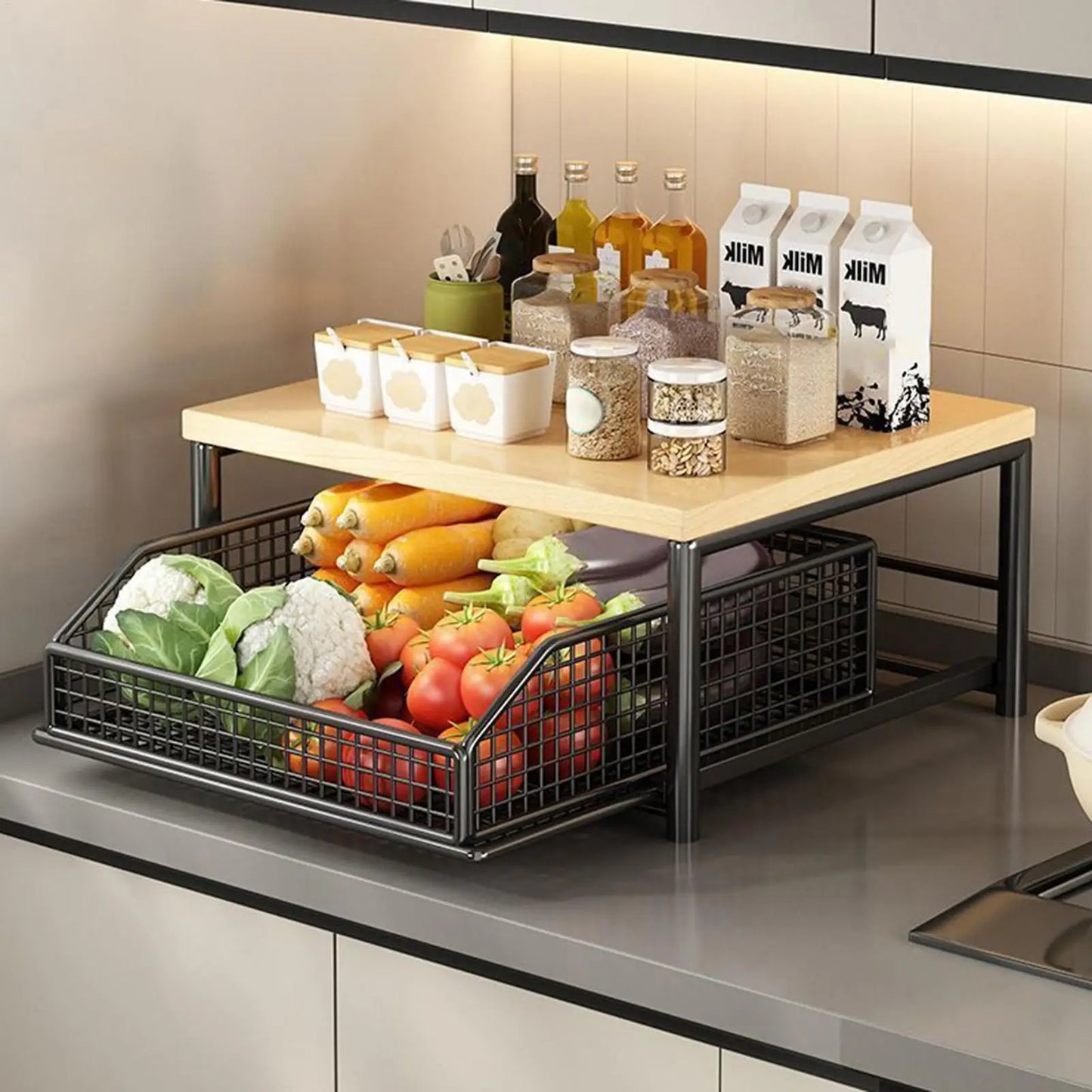 Kitchen Shelf Vertical 2-Tier Organizer Rack Household Organizer Shelves for Pantry Kitchen Bathroom Garage Shower Bar Apartment