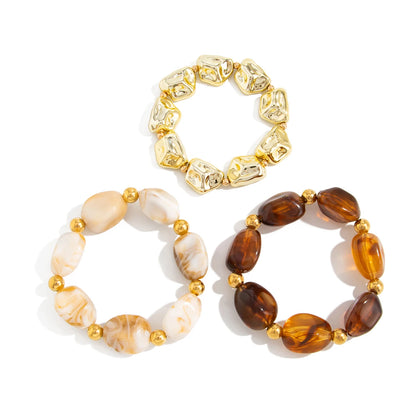 SHIXIN 3Pcs/Set Vintage Resin Acrylic Beaded Bracelets for Women Trendy Irregular Stackable Elastic Bangle Party Jewelry Gift
