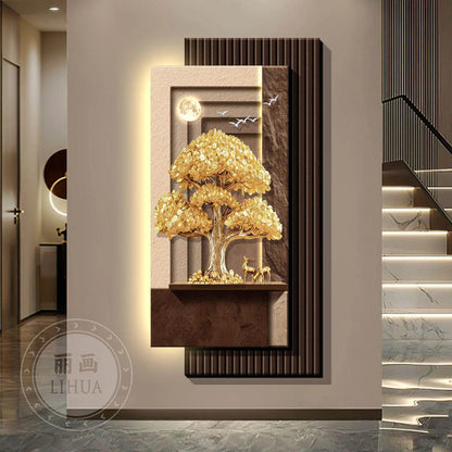 Decorative paintings at the entrance, money-bringing trees, and corridor hanging paintings, accompanied by illuminated murals