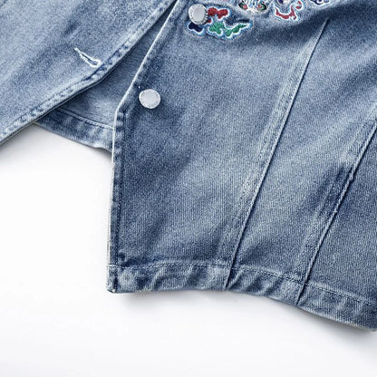 Embroidered thin denim vest jacket for women's 2024 summer new versatile women's top vest sleeveless jacket for spring Jeans Top