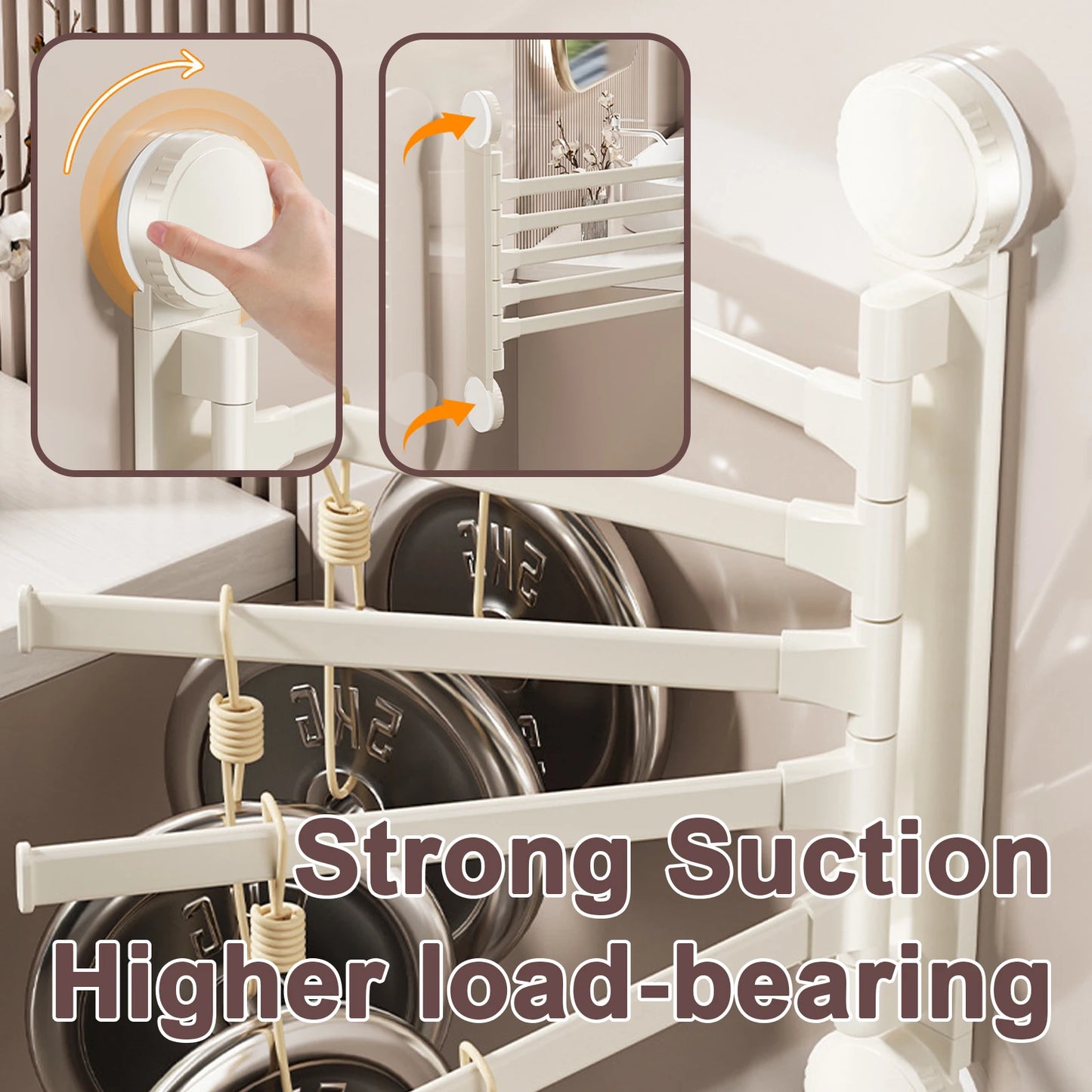Towel Rack Rotatable Towel Holder Aluminum 2/3/4/5-Bar Towel Hanger Kitchen Bathroom Hanging Wall Mounted Suction Cup