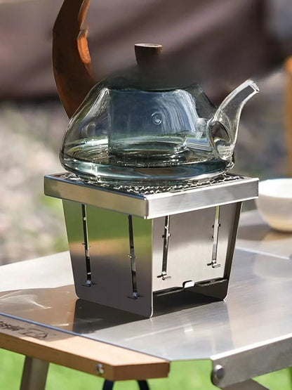 Portable Folding Stainless Steel Pocket Stove Indoor Outdoor Camping Travel BBQ Grill Tea Cooking Lightweight Compact Design